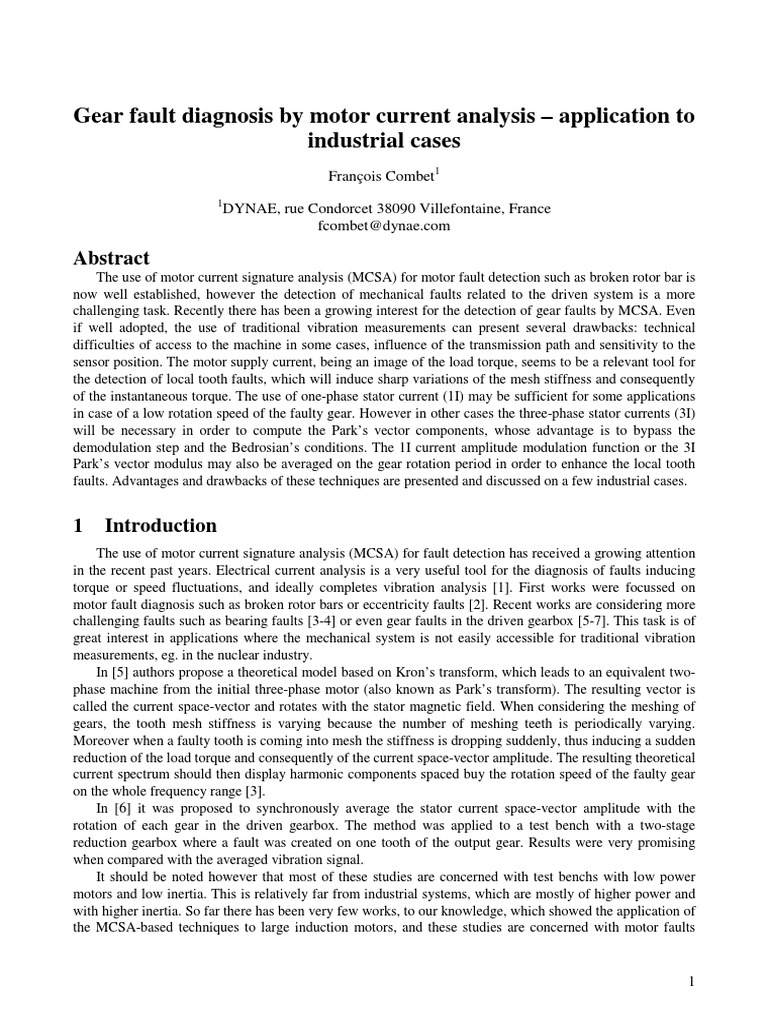 33 Gear Fault Diagnosis by Motor Current Analysis Application To PDF