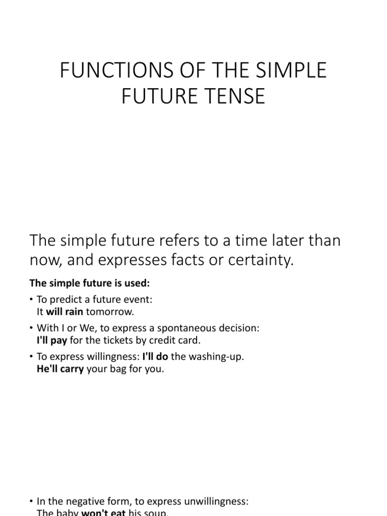 Functions of the Simple Future Tense | PDF | Morphology | Onomastics