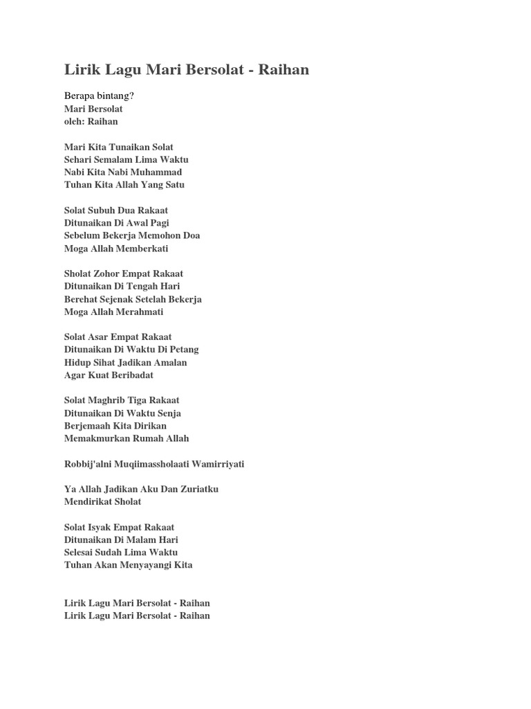 Lirik Lagu Mari Bersolat Pdf