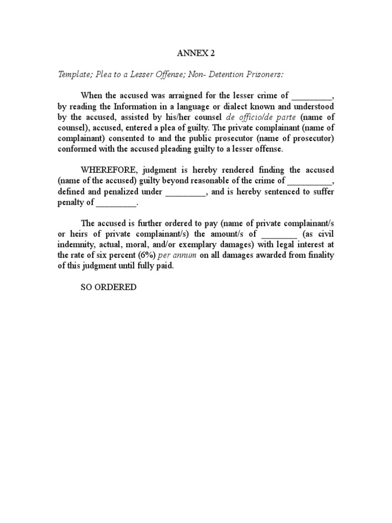 Template Plea To A Lesser Offense Non-Detention Prisoners | PDF ...