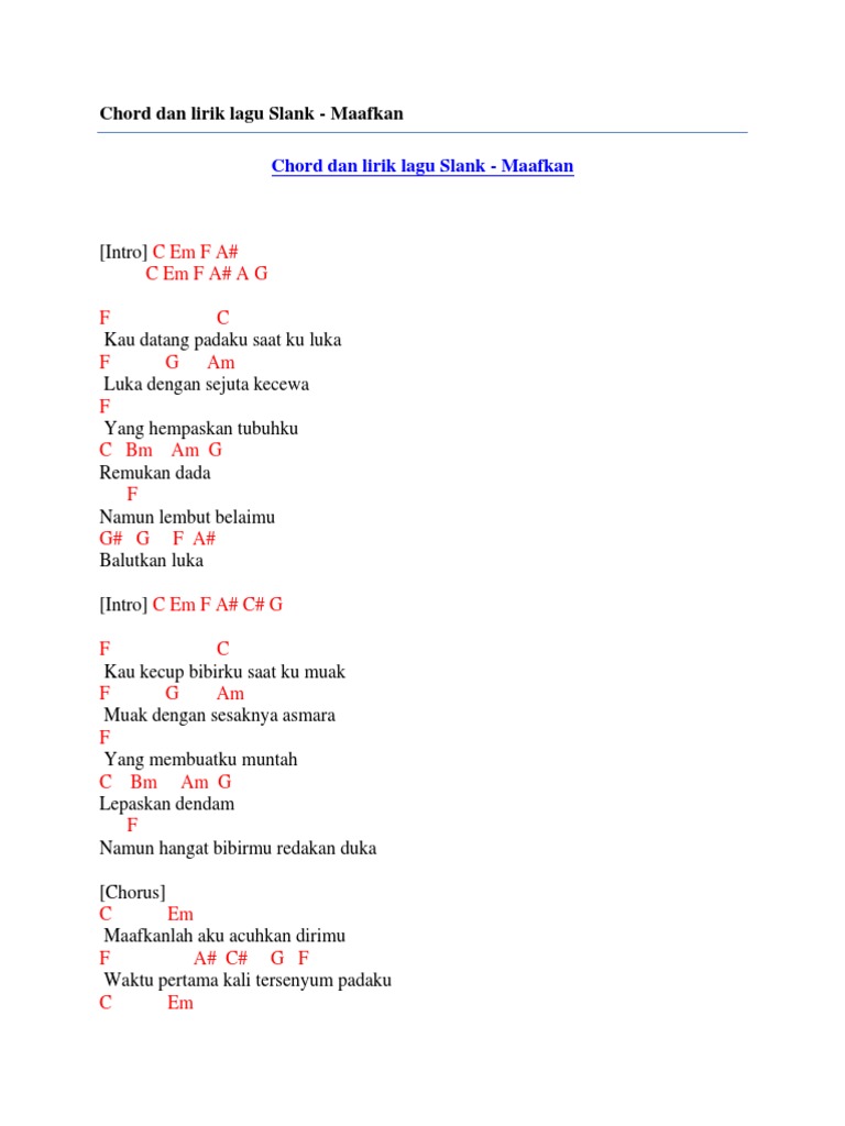 Chord Dan Lirik Lagu Slank - Maafkan | PDF | Seni | Puisi