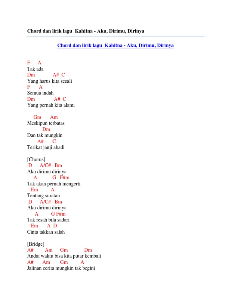 Lirik Lagu Salah Apa Aku Chord