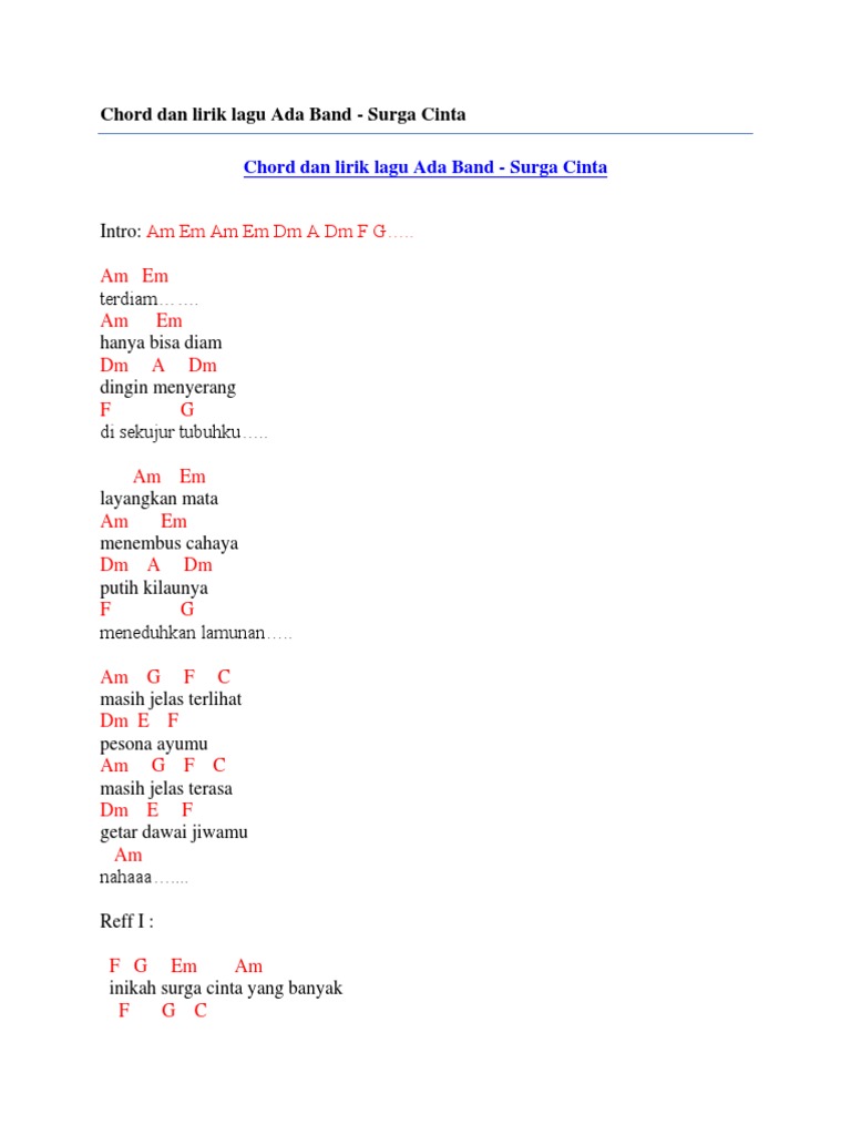 Chord Dan Lirik Lagu Ada Band Surga Cinta Pdf