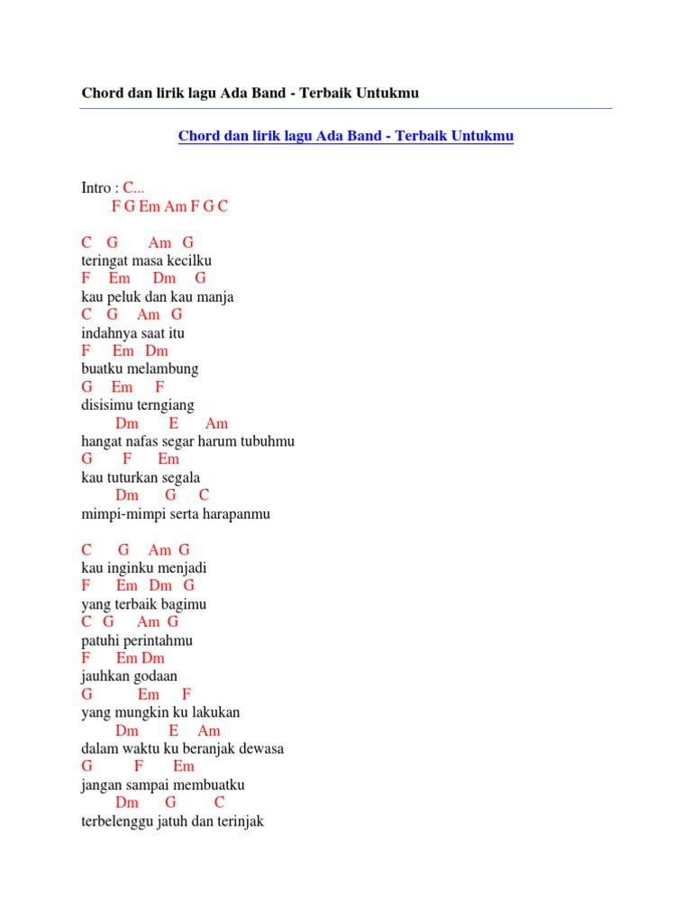 Chord Dan Lirik Lagu Ada Band Terbaik Untukmu