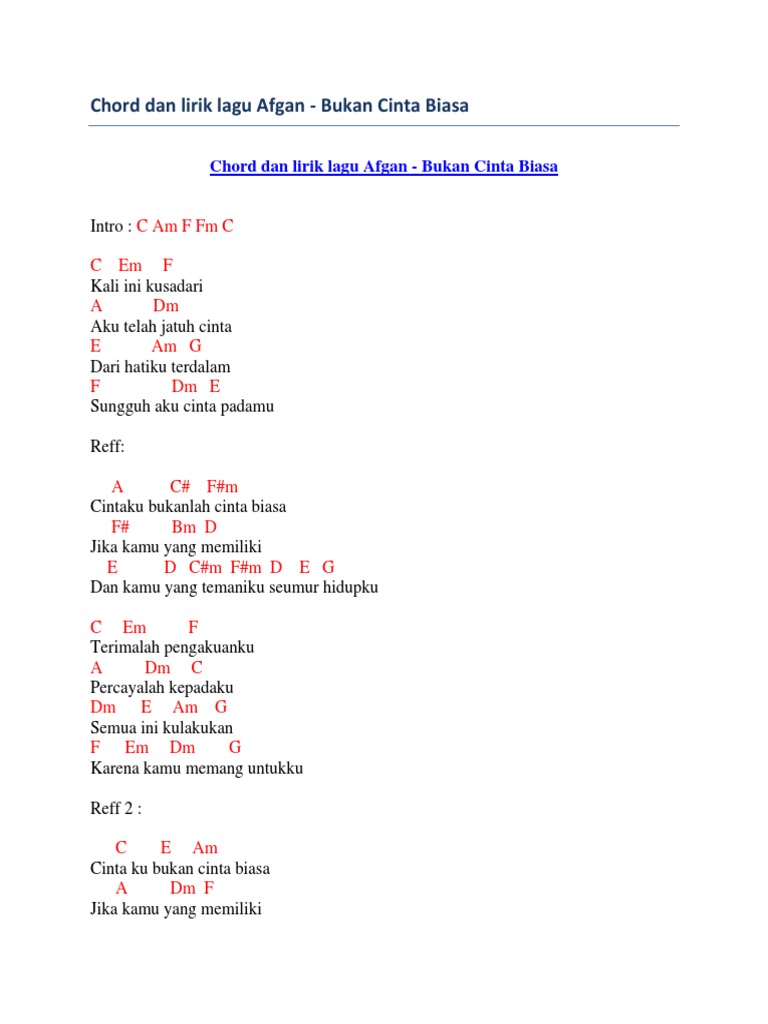 Chord Dan Lirik Lagu Afgan Bukan Cinta Biasa Pdf