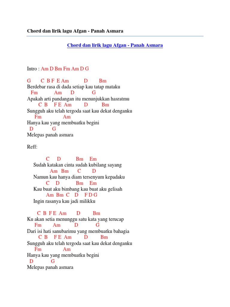 Chord Dan Lirik Lagu Afgan Panah Asmara Pdf