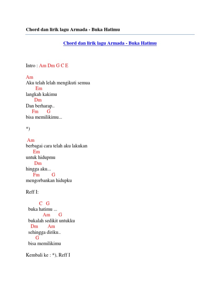 Chord Dan Lirik Lagu Armada Buka Hatimu Pdf
