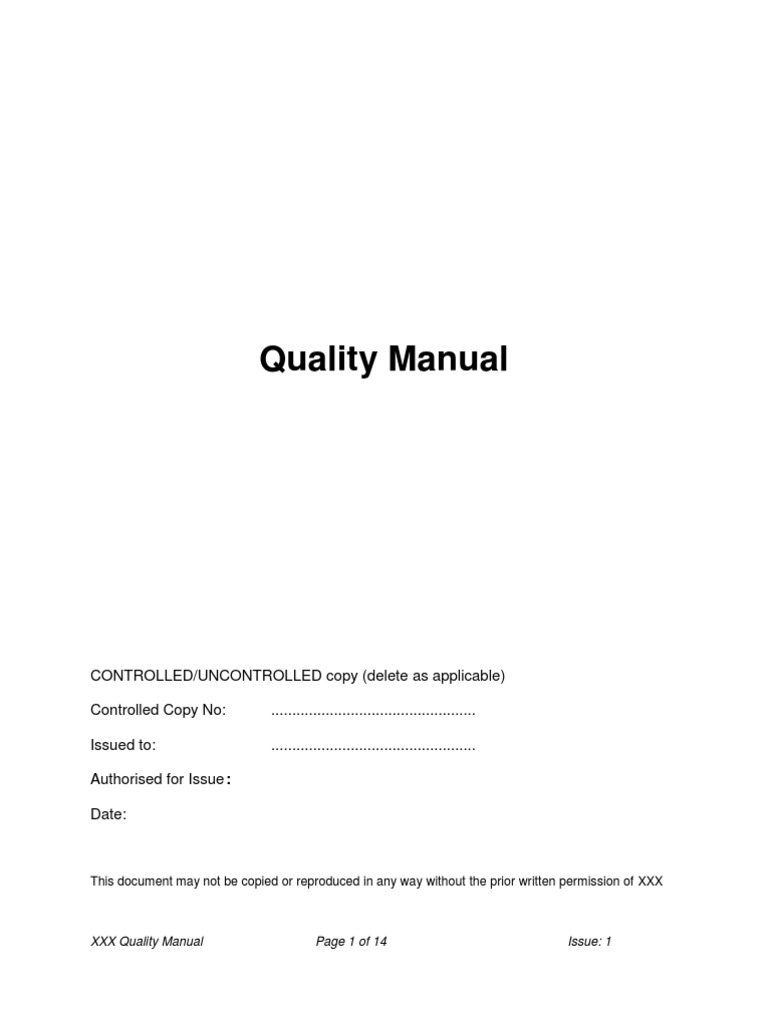 Quality Manual Example Construction Related Quality Management System