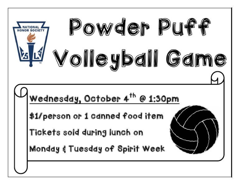 Powder Puff Volleyball Game Wednesday, October 4 at 130pm PDF