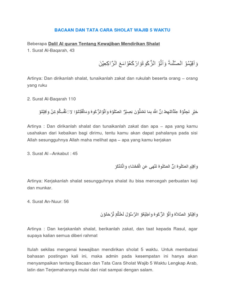 Bacaan Dan Tata Cara Sholat Wajib 5 Waktu Pdf