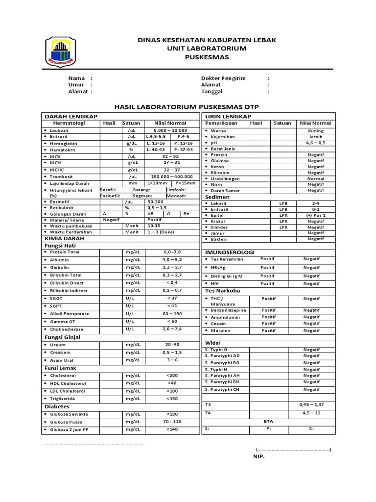 Hasil Laboratorium Puskesmas DTP | PDF