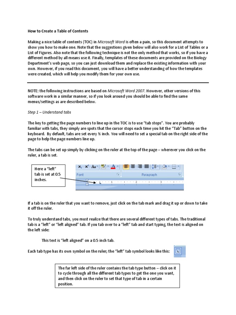 How To Create A Table of Contents | PDF | Tab (Gui) | Software