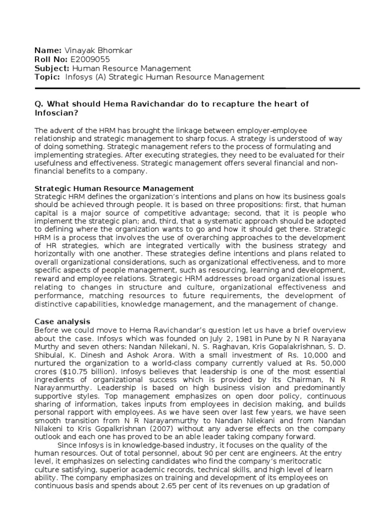 Infosys Casestudy Strategic Management Human Resource Management