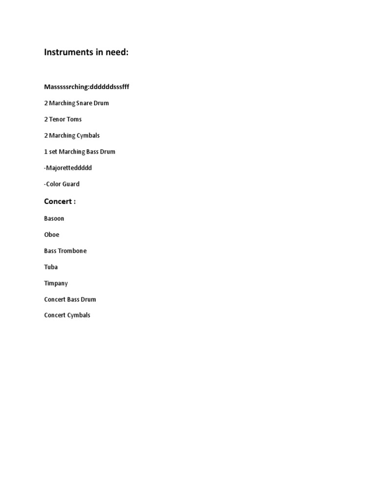 Marching and Concert Instrument List | PDF