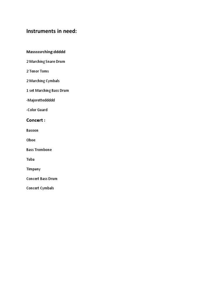 Marching Band and Concert Instruments List | PDF