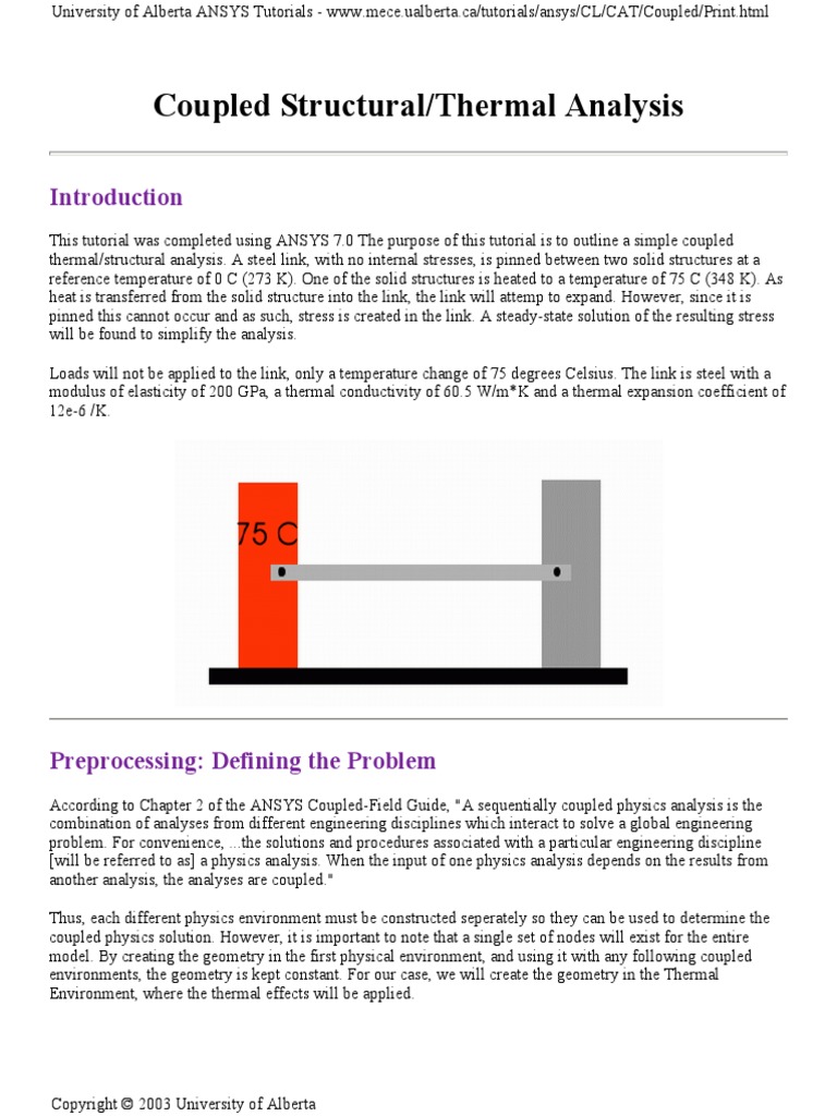 Coupled Structural-Thermal Analysis ANSYS (Uni of Alberta) PDF | PDF