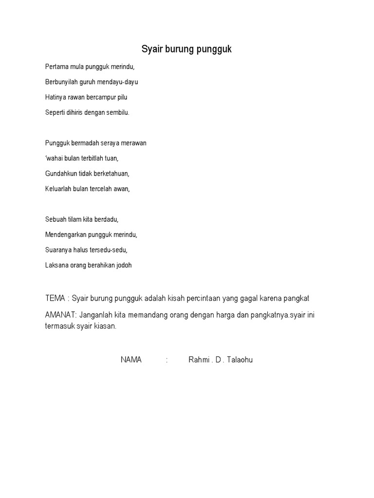 Syair Kiasan Burung Pungguk Tips Lif Co Id