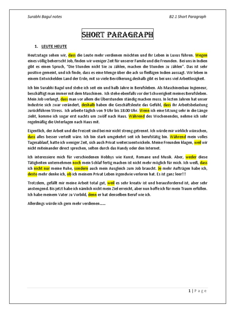 Short Paragraph B2.1 | PDF