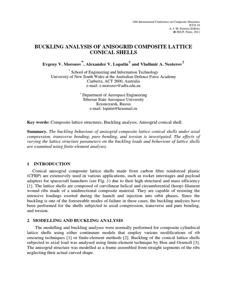 Buckling Analysis of Anisogrid Composite Lattice Conical Shells | PDF ...