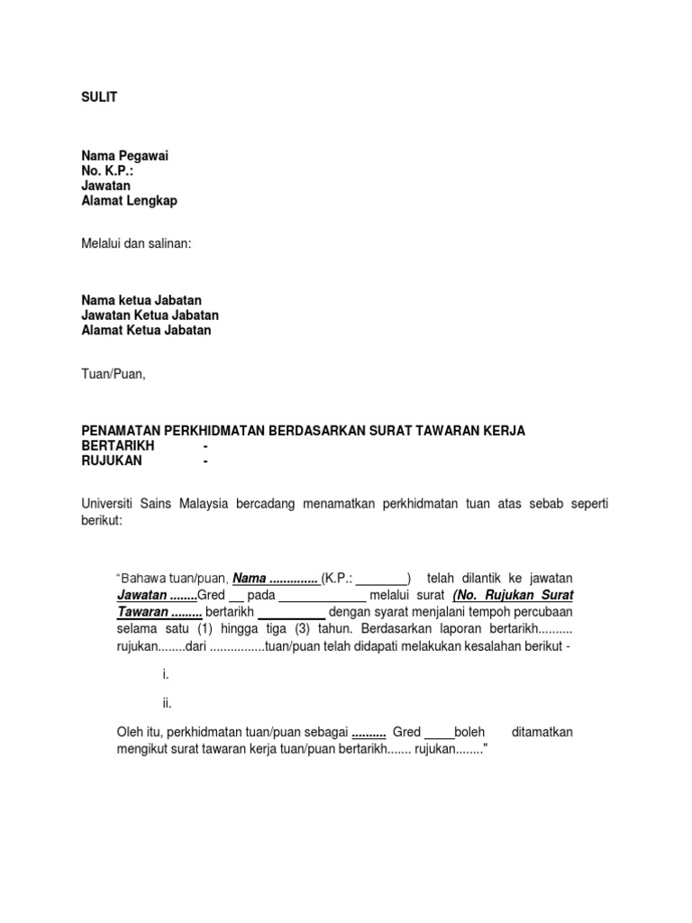 Contoh Format Surat Perletakan Jawatan