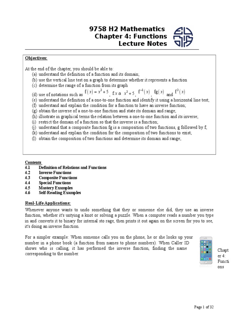 2017 H2 Math Functions Lecture Notes | PDF | Function (Mathematics ...