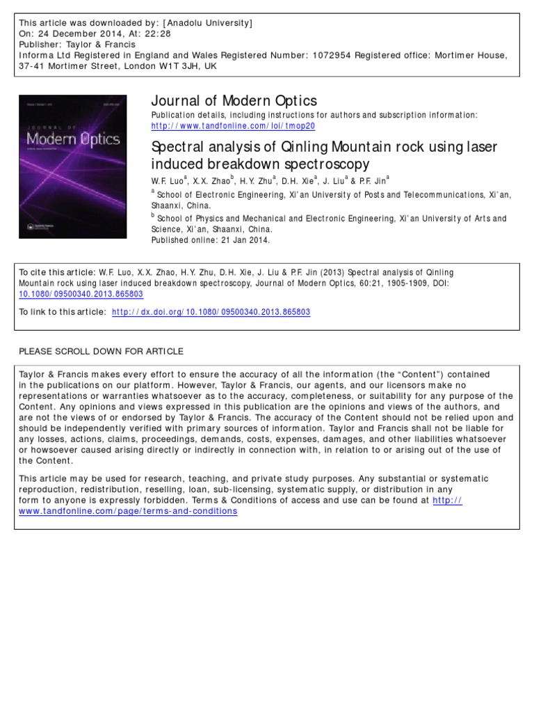 Journal of Modern Optics PDF PDF Absorption Spectroscopy Spectroscopy