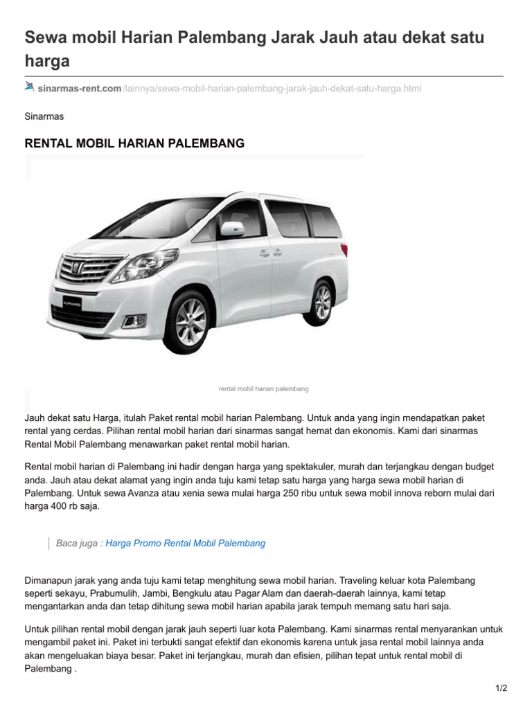 Sinarmas Rentcom Sewa Mobil Harian Palembang Jarak Jauh Atau Dekat Sinarmas Rentcom Sewa Mobil Harian Palembang Jarak Jauh Atau Dekat