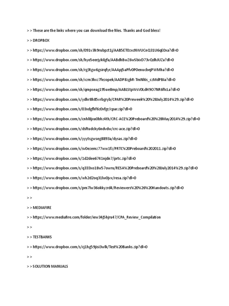 Collection of Dropbox Links Providing CPA Board Exam Review Materials