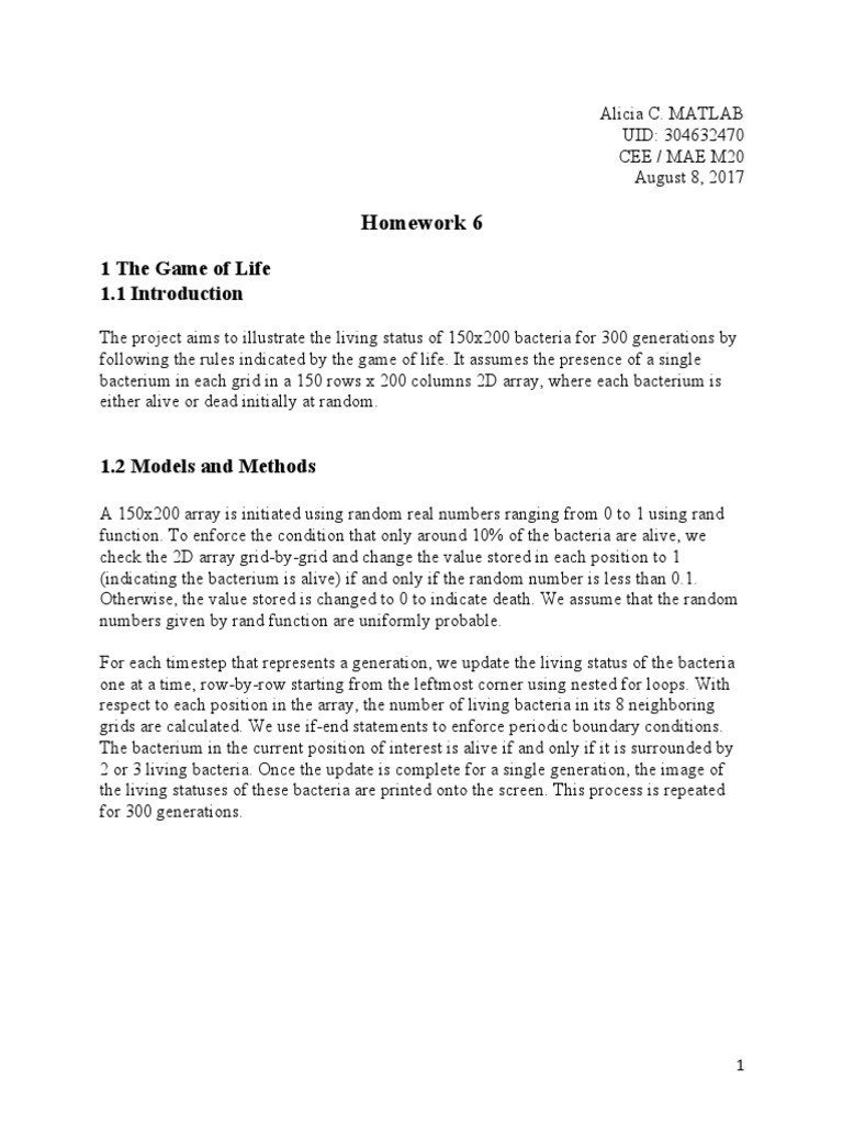 MATLAB Report Example | PDF | Array Data Structure | Bacteria