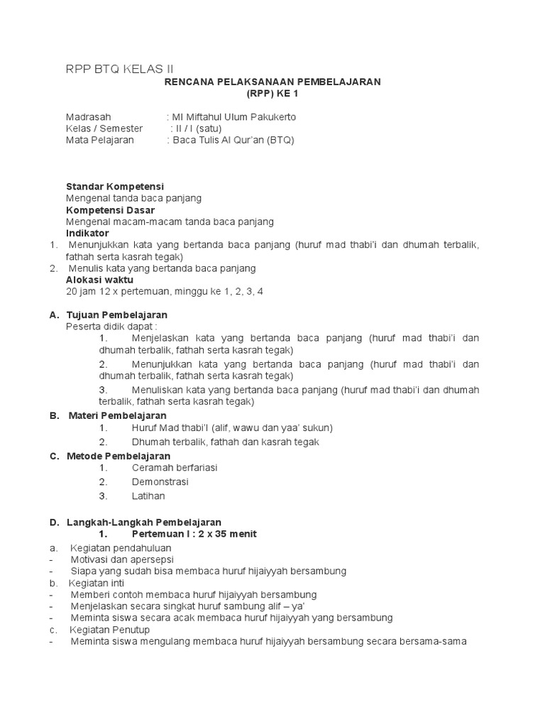 Rpp Btq Kelas Ii