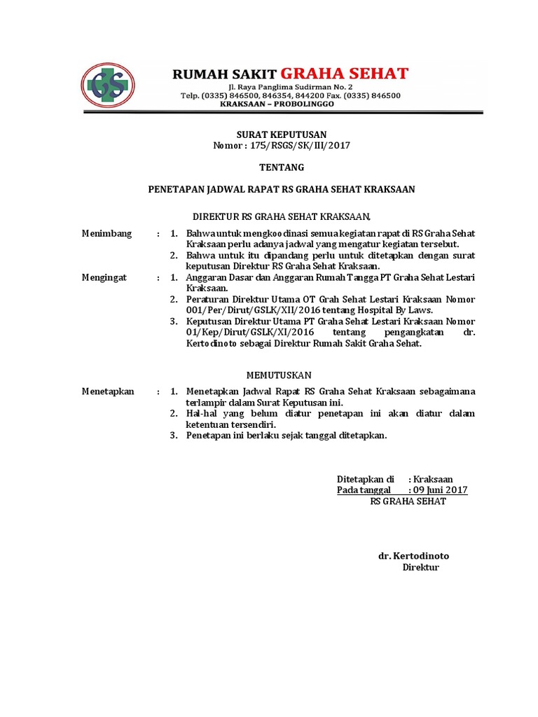 Surat Keputusan Penentuan Rapat | PDF