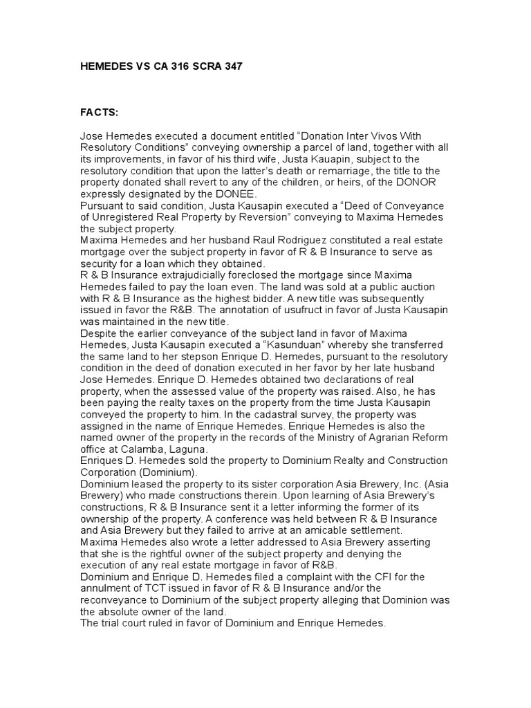 Hemedes vs CA: Validity of Donation Nullified | PDF | Mortgage Law | Deed