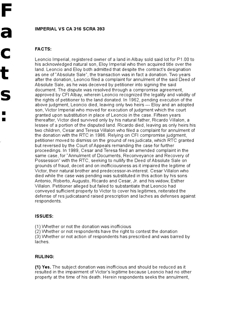 Imperial Vs CA 316 SCRA 393 PDF Statute Of Limitations Inheritance