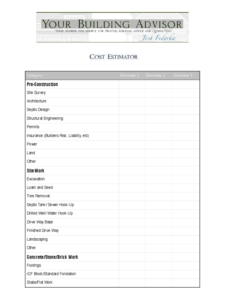 Construction Cost Estimator Template | PDF | Science & Mathematics ...