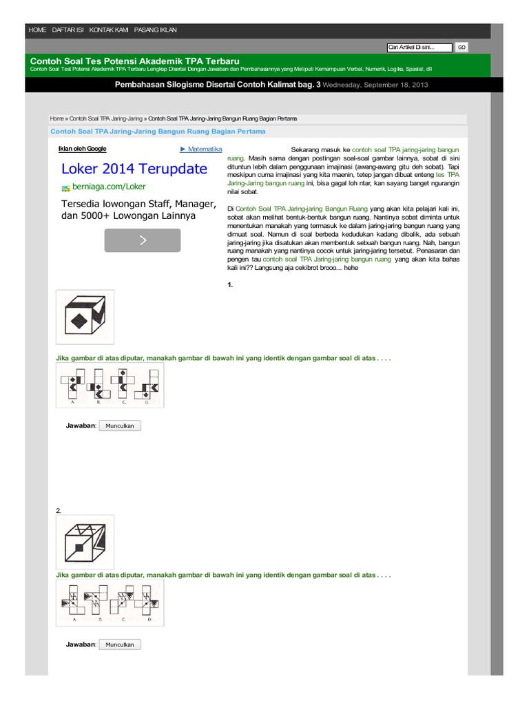 Contoh Soal Tpa Matematika Dan Pembahasannya Pdf - Contoh ...