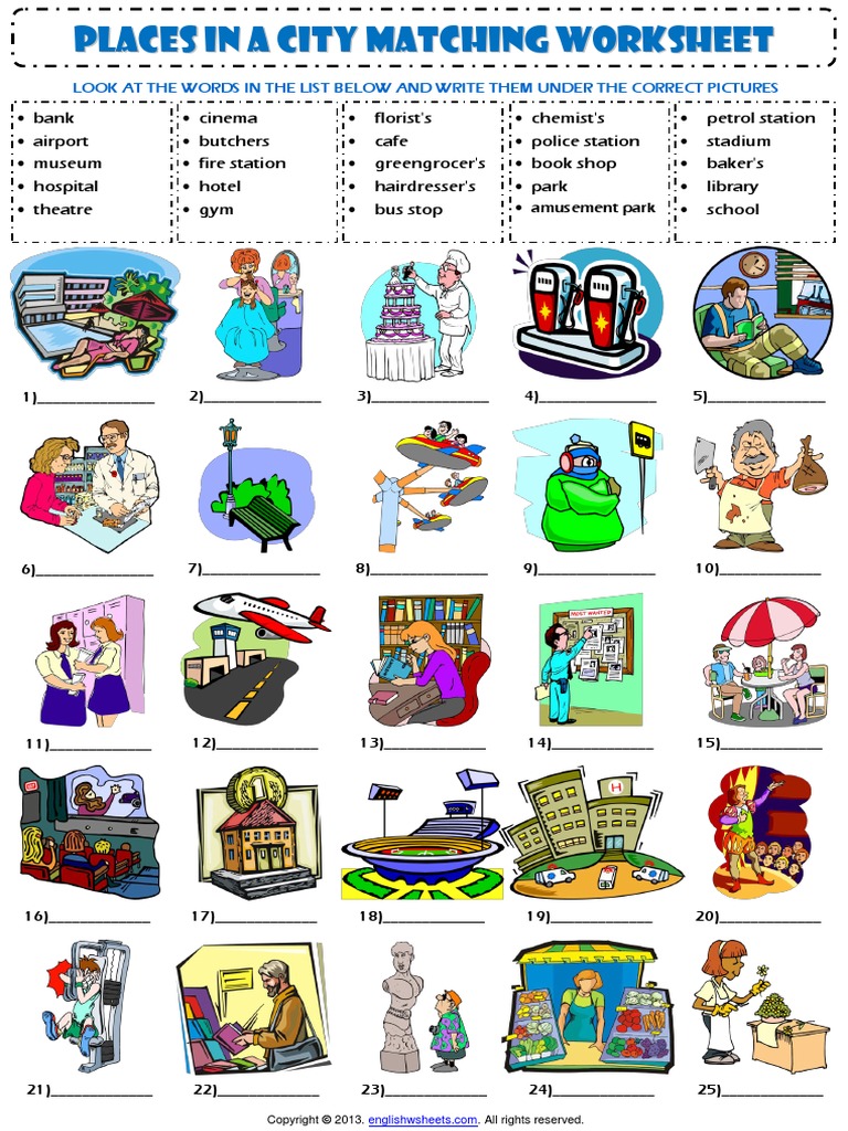 places in a city matching exercise vocabulary worksheet.pdf ...