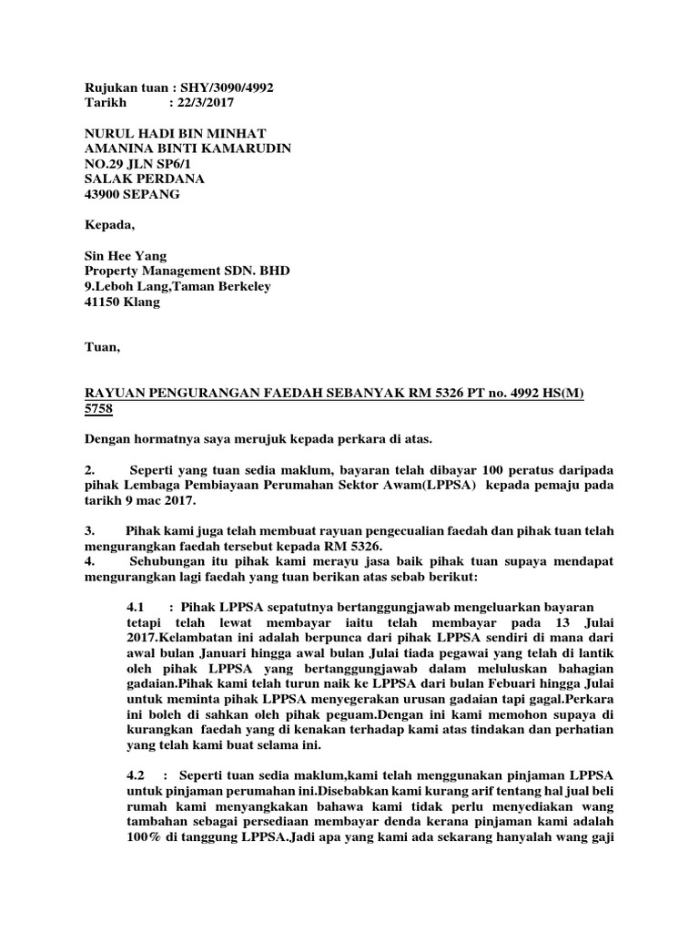 Rayuan Pengurangan Faedah Lewat PT No 4992  PDF