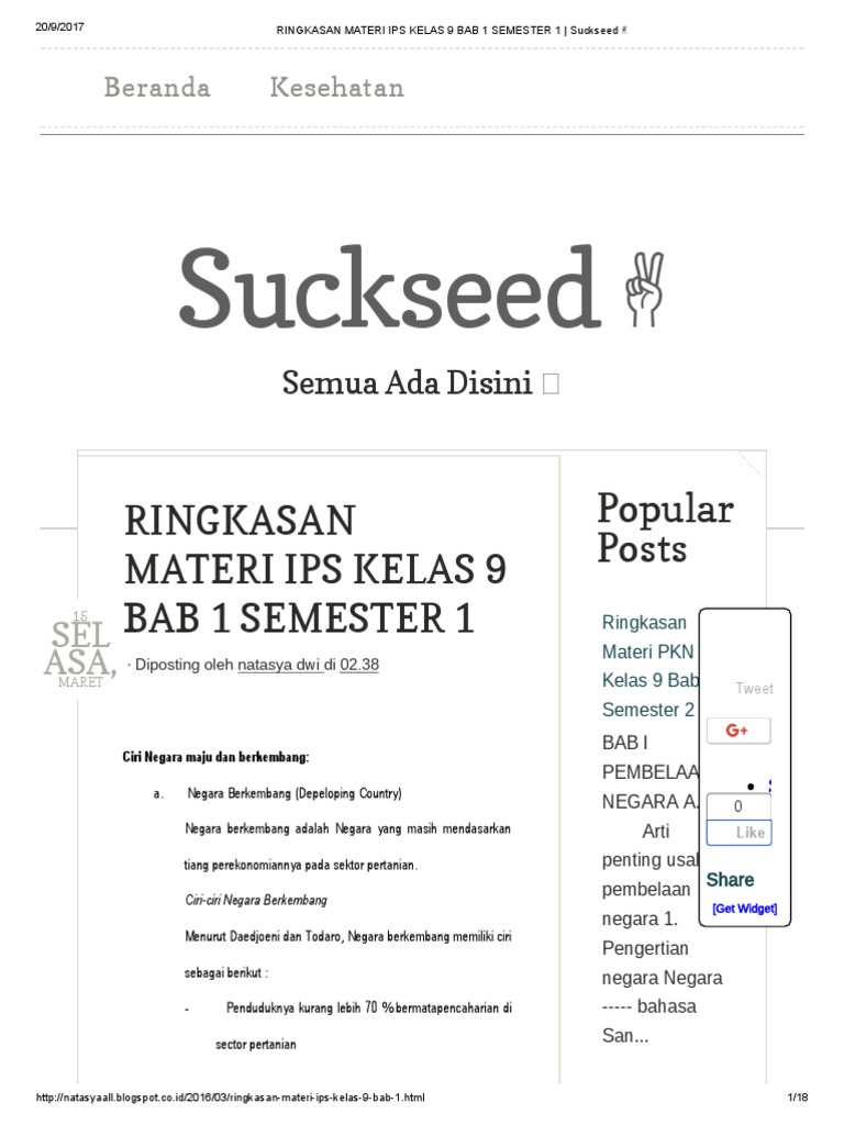 Ringkasan Materi Ips Kelas 9 Bab 1 Semester 1 Suckseed Pdf