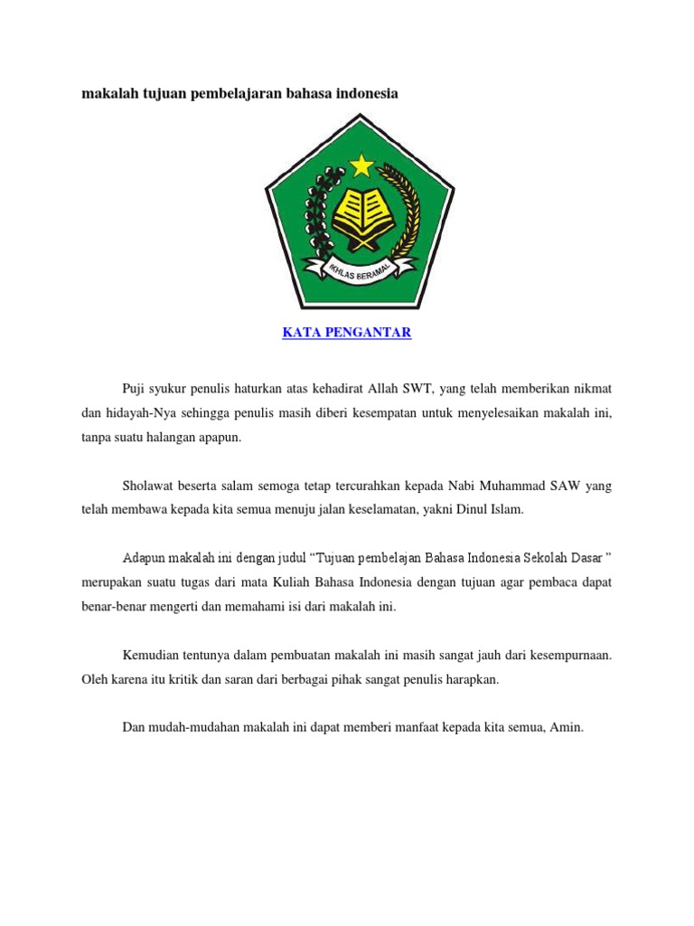 Makalah Tujuan Pembelajaran Bahasa Indonesia