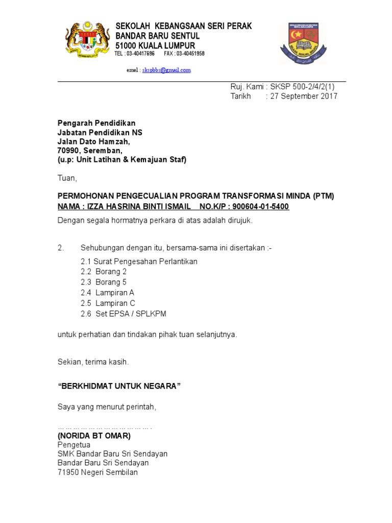 Surat Pengecualian Ptm Pdf