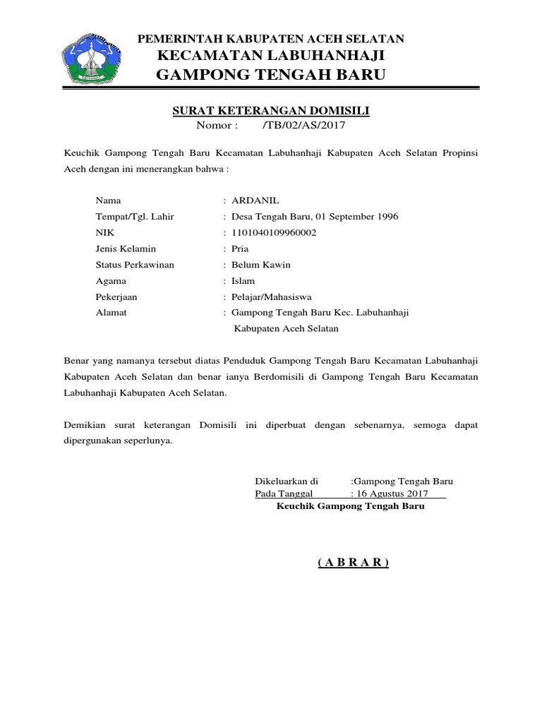 Surat Keterangan Domisilii