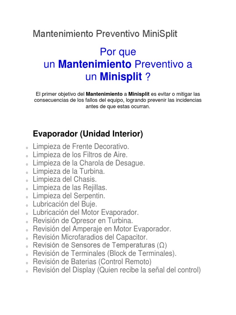 Mantenimiento Preventivo MiniSplit | PDF | Aire acondicionado | Energía ...