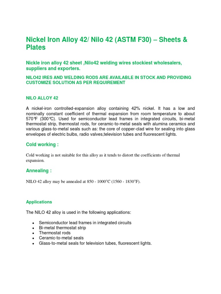 Nilo 42 Alloy: Sheets & Plates | PDF | Vacuum Tube | Thermostat