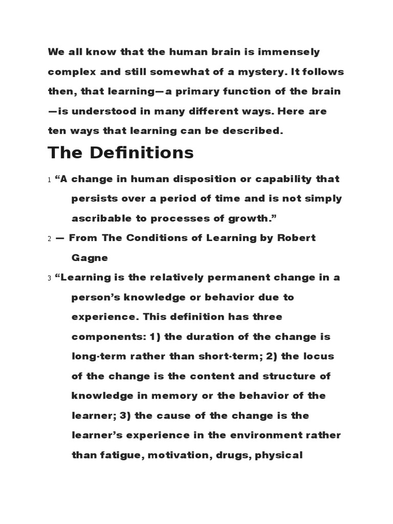 10 DEFINITIONS OF LEARNING intelligence overview