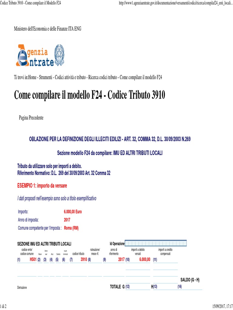 Codice Tributo 3910 Come Compilare Il Modello F24pdf