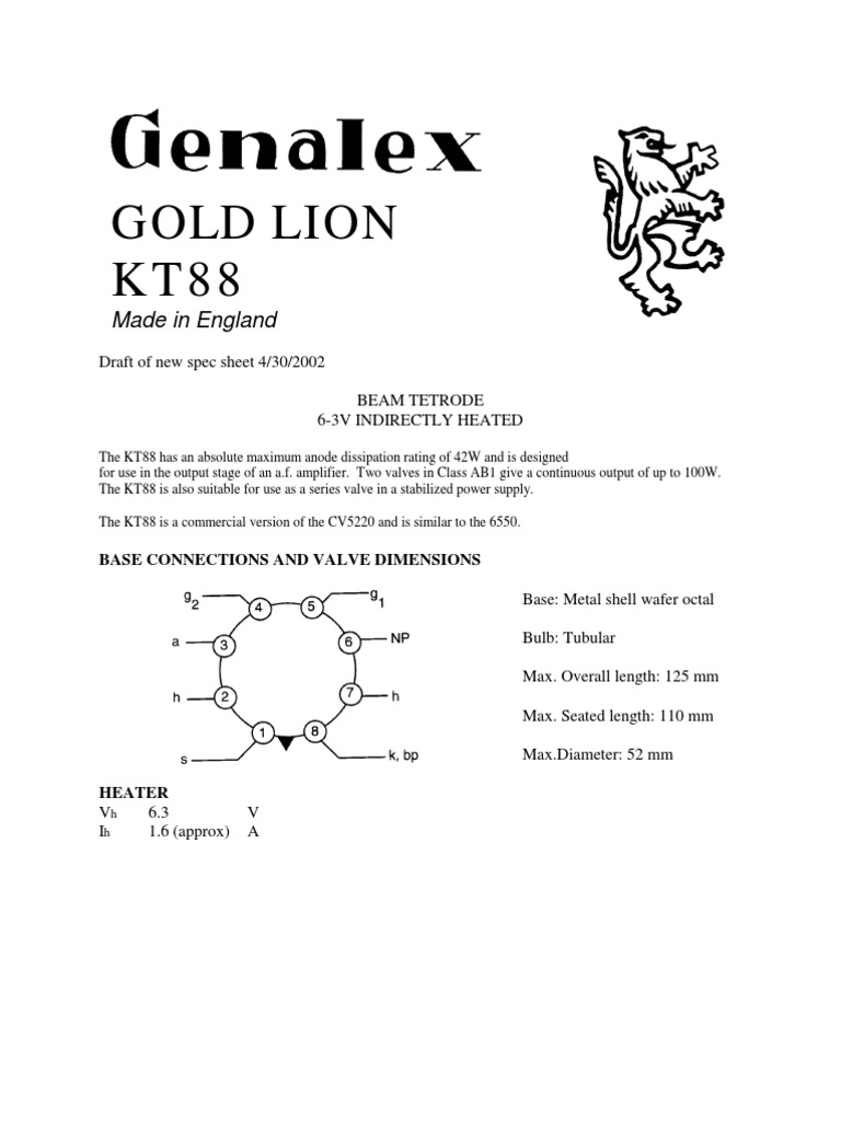 Kt88 Genalex Gold Lion 2002 | PDF | Amplifier | Vacuum Tube