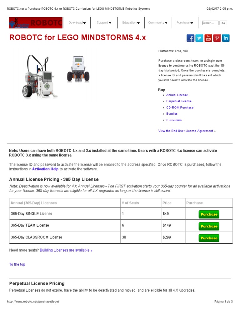 Robotc For Lego Mindstorms 4.X: Annual License Pricing - 365 Day ...