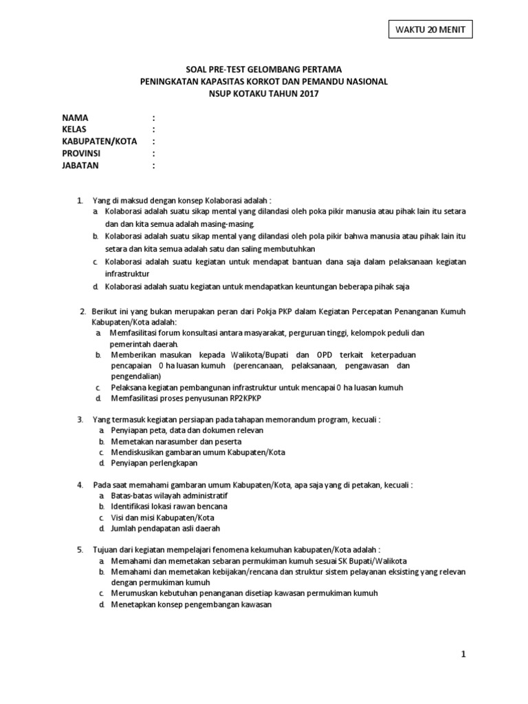 Soal Pre Test - Print Ok 10072017 | PDF