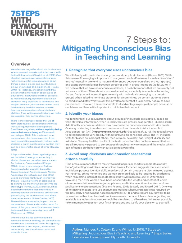 Mitigating Unconscious Bias in Education | PDF | Stereotypes | Bias