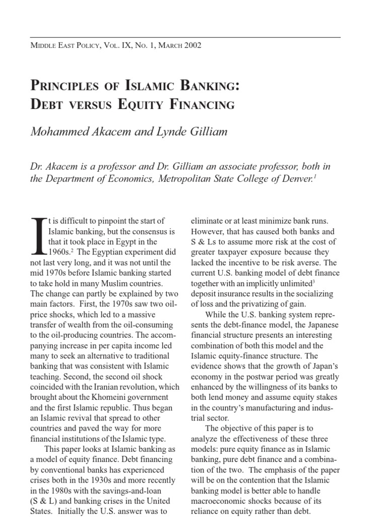 Equity Vs Debt | PDF | Islamic Banking And Finance | Banks